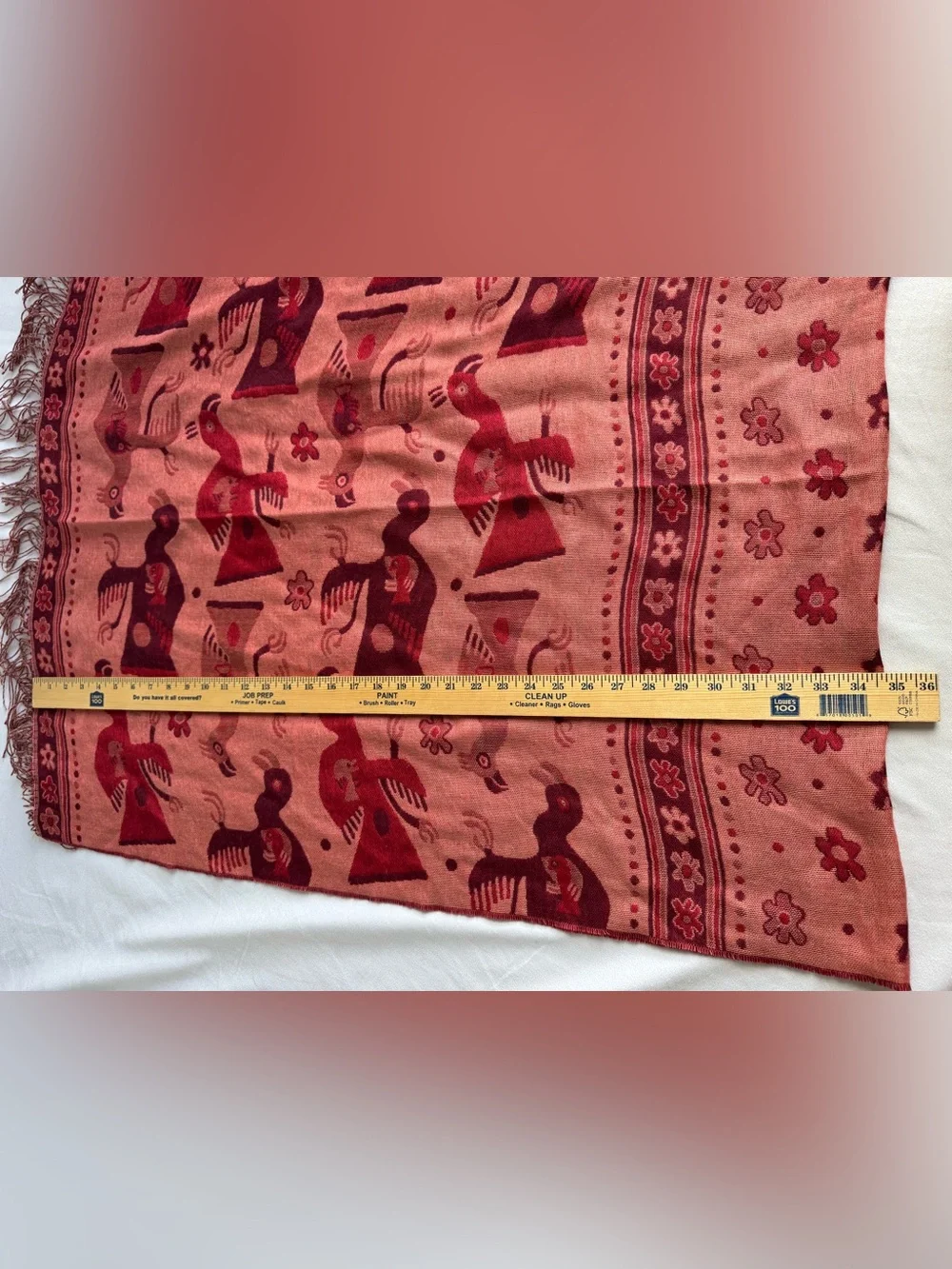 Kuna Millennium collection shawl scarf silk alpaca Nazca culture cherry red pink